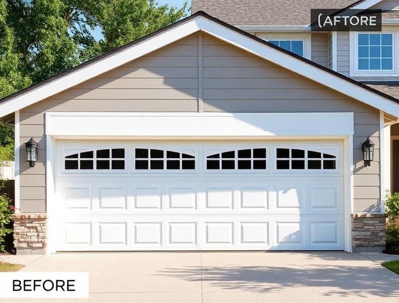 New white raised panel garage door installation on residential home