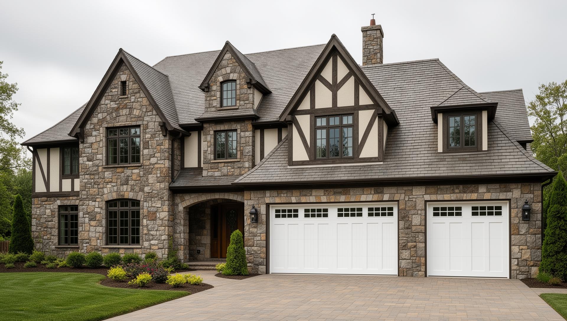 Beautiful Tudor-style home with premium garage door installation by Garage Door Mineral City